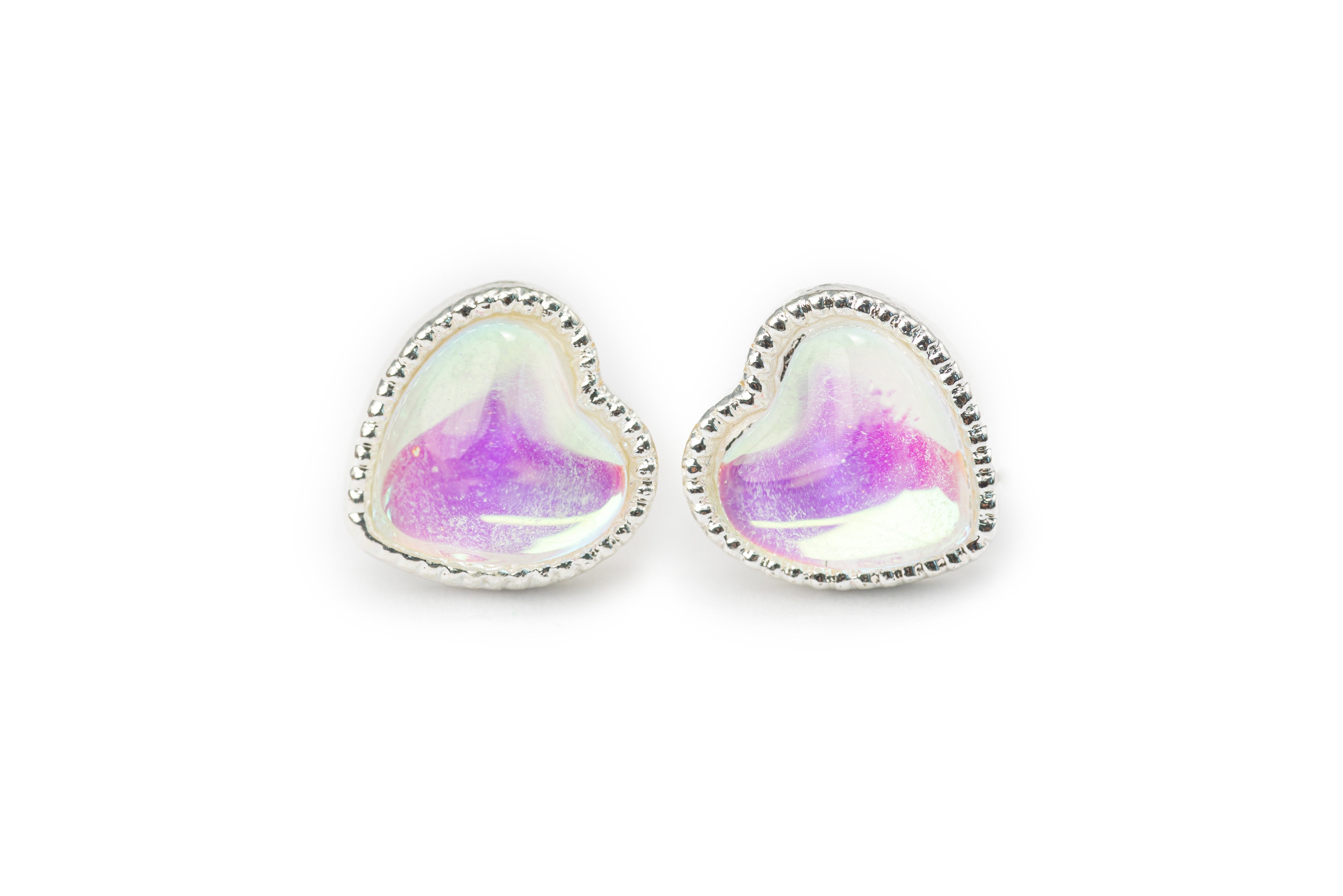 Silver Transparent Heart Studs