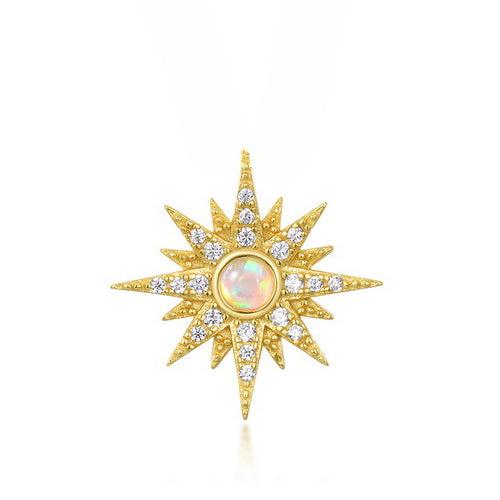 Round Opal Zircon Sun Sterling Silver Pendant