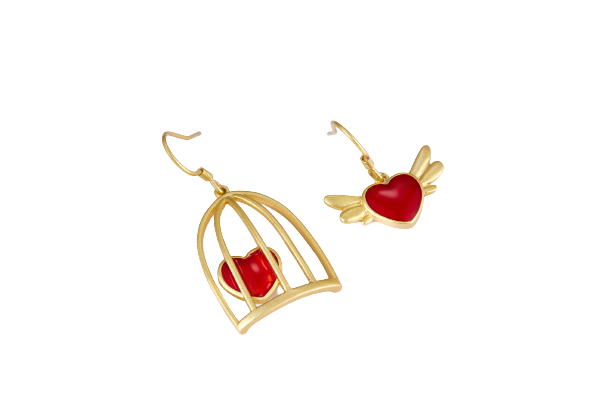 Asymmetric Cage Heart Enamel Drop Earrings