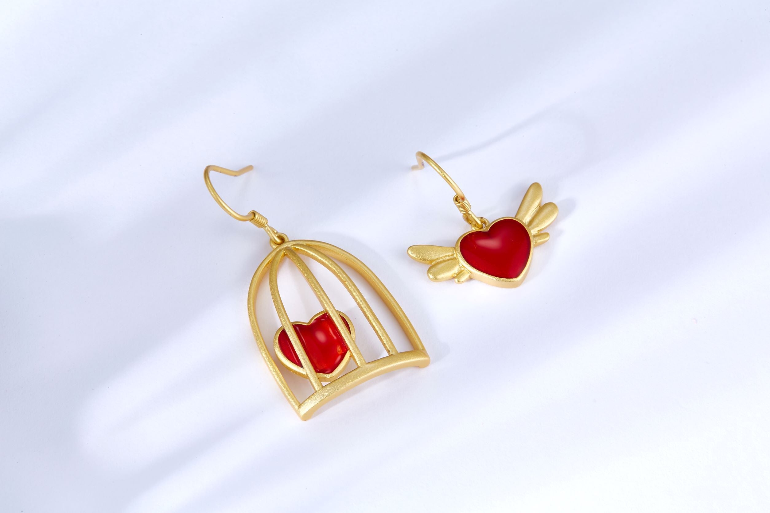 Asymmetric Cage Heart Enamel Drop Earrings