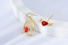 Asymmetric Cage Heart Enamel Drop Earrings