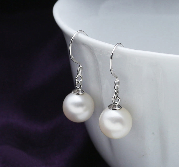 Classic Pearl Pendant Silver Drop Earrings for Women