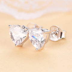 Three Prongs Heart Zircon Silver Studs Earrings for Women