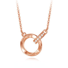 Double Circle with Zircon Pendant Silver Necklace for Women