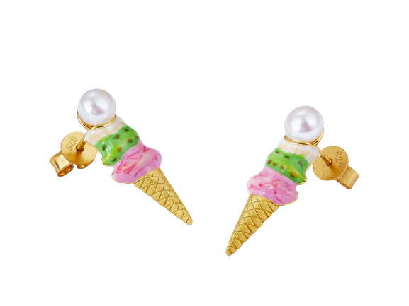 Ice Cream Pearl Enamel Stud Earrings