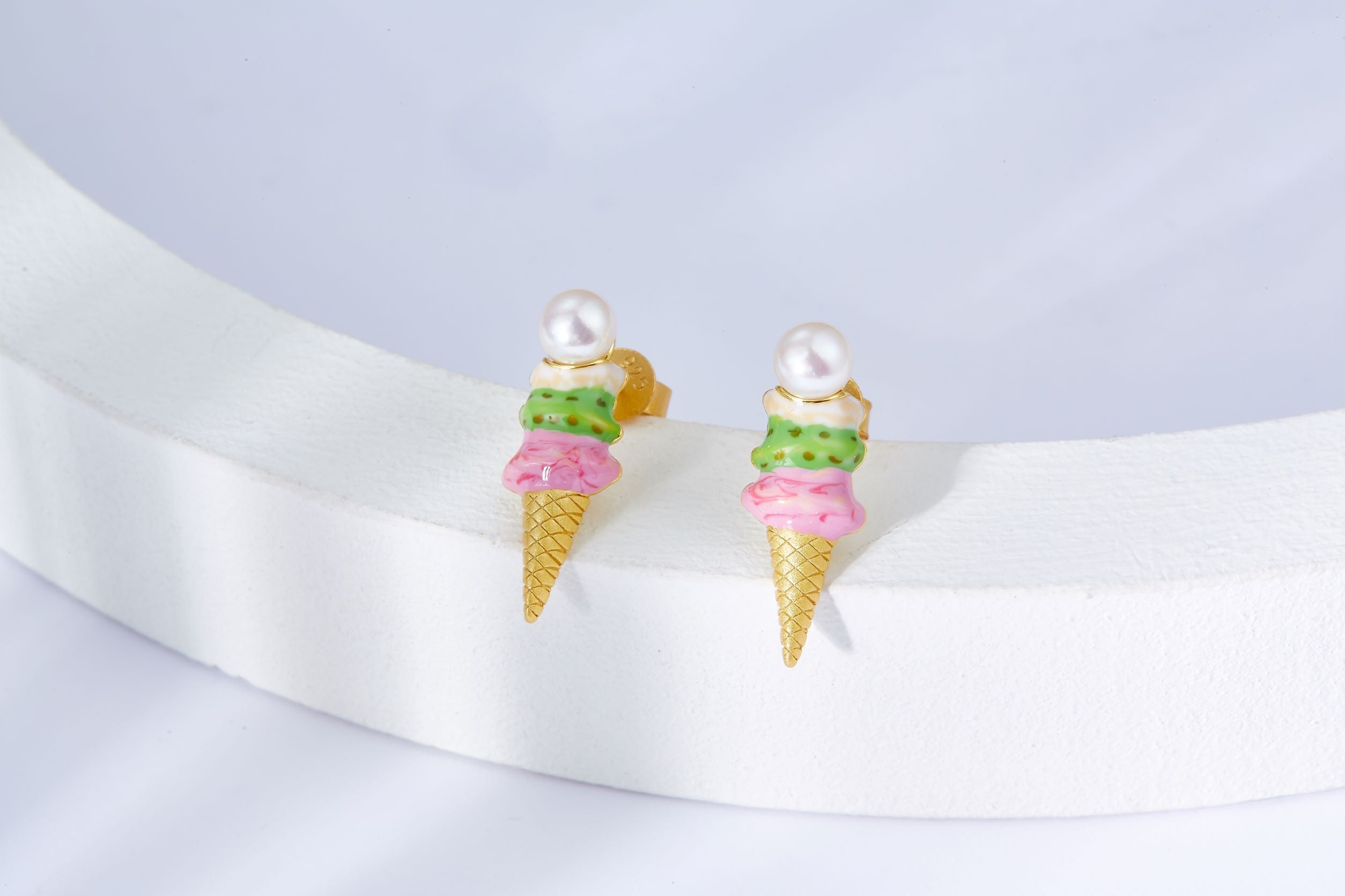 Ice Cream Pearl Enamel Stud Earrings