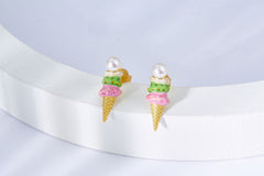 Ice Cream Pearl Enamel Stud Earrings