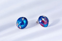 Galaxy Star Light Enamel Silver Stud Earrings