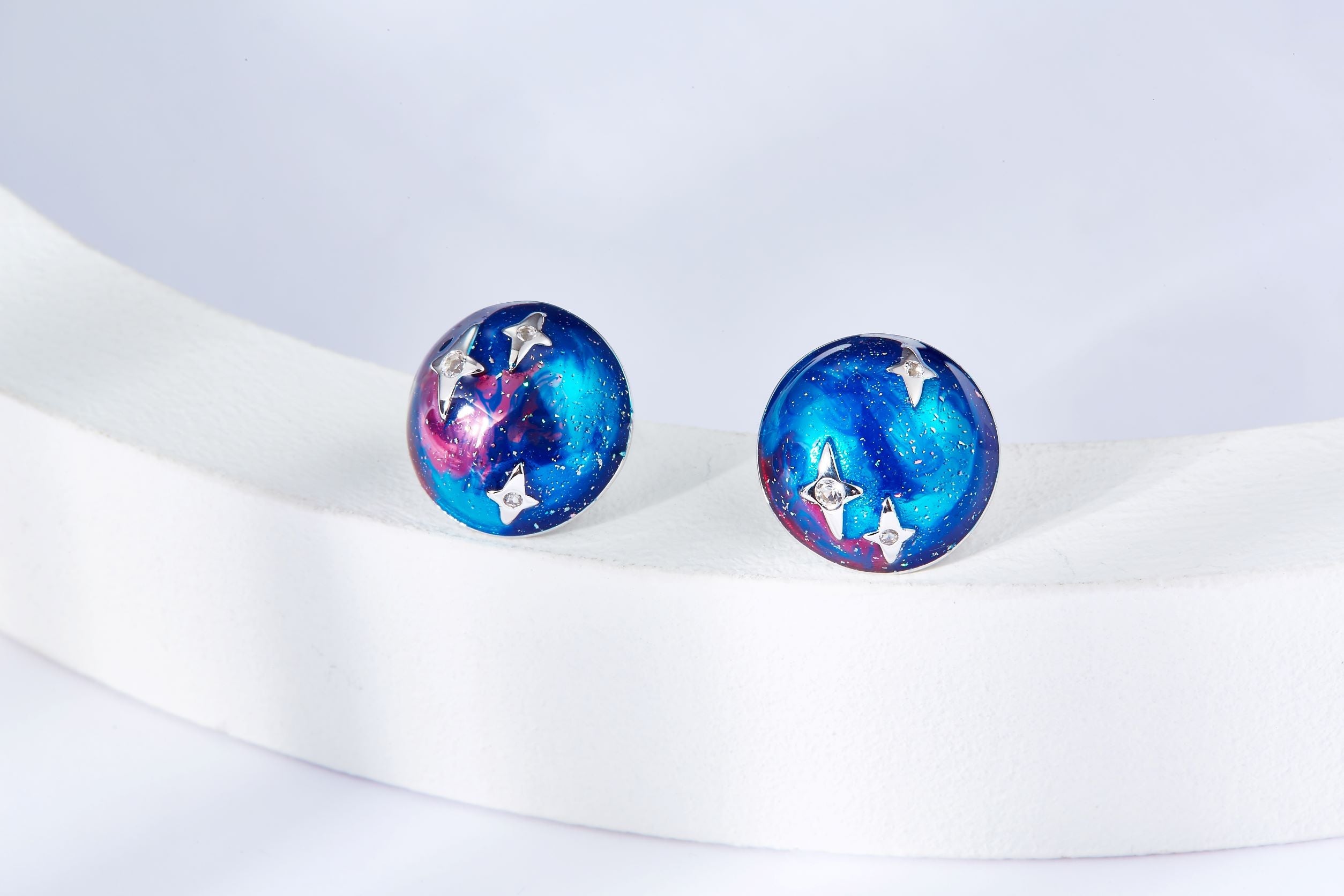 Galaxy Star Light Enamel Silver Stud Earrings