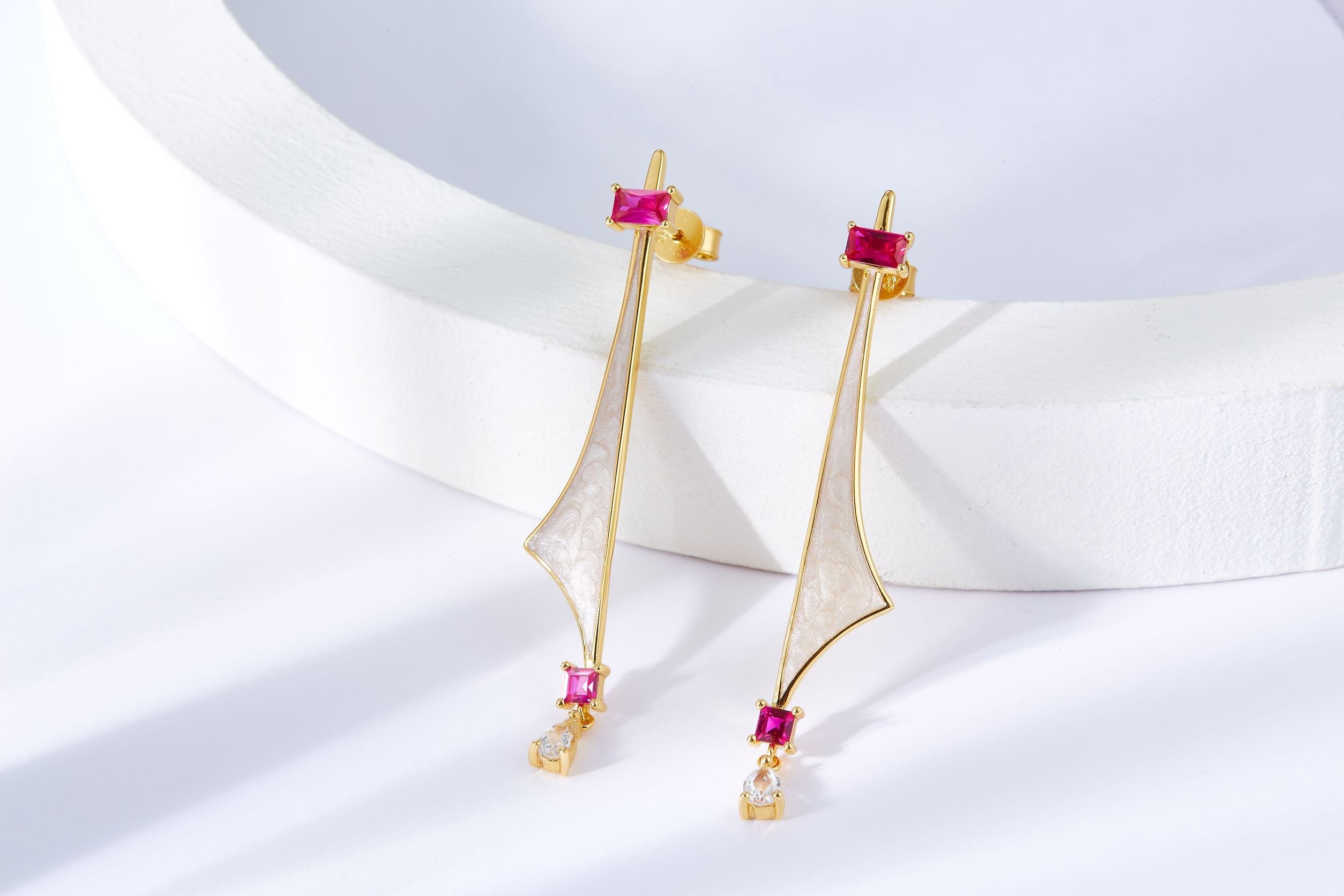 Golden Sailboat Enamel Drop Earrings