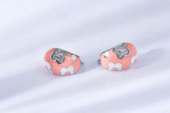 Pink Enamel Daisy Flower Silver Stud Earrings