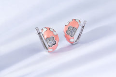 Pink Enamel Daisy Flower Silver Stud Earrings