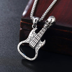 Halloween Skeleton Guitar Bottle Opener Titanium Steel Necklace for Men