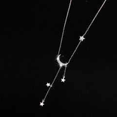 Zircon Star Moon Tassel Silver Necklace for Women