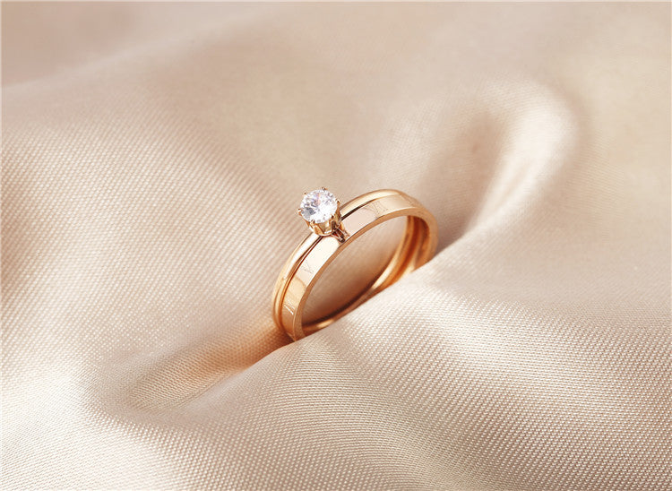 Summer Fashion Korean Edition Women's Rose Gold Small Ring Roman Digital Zircon Ring Joint Ring