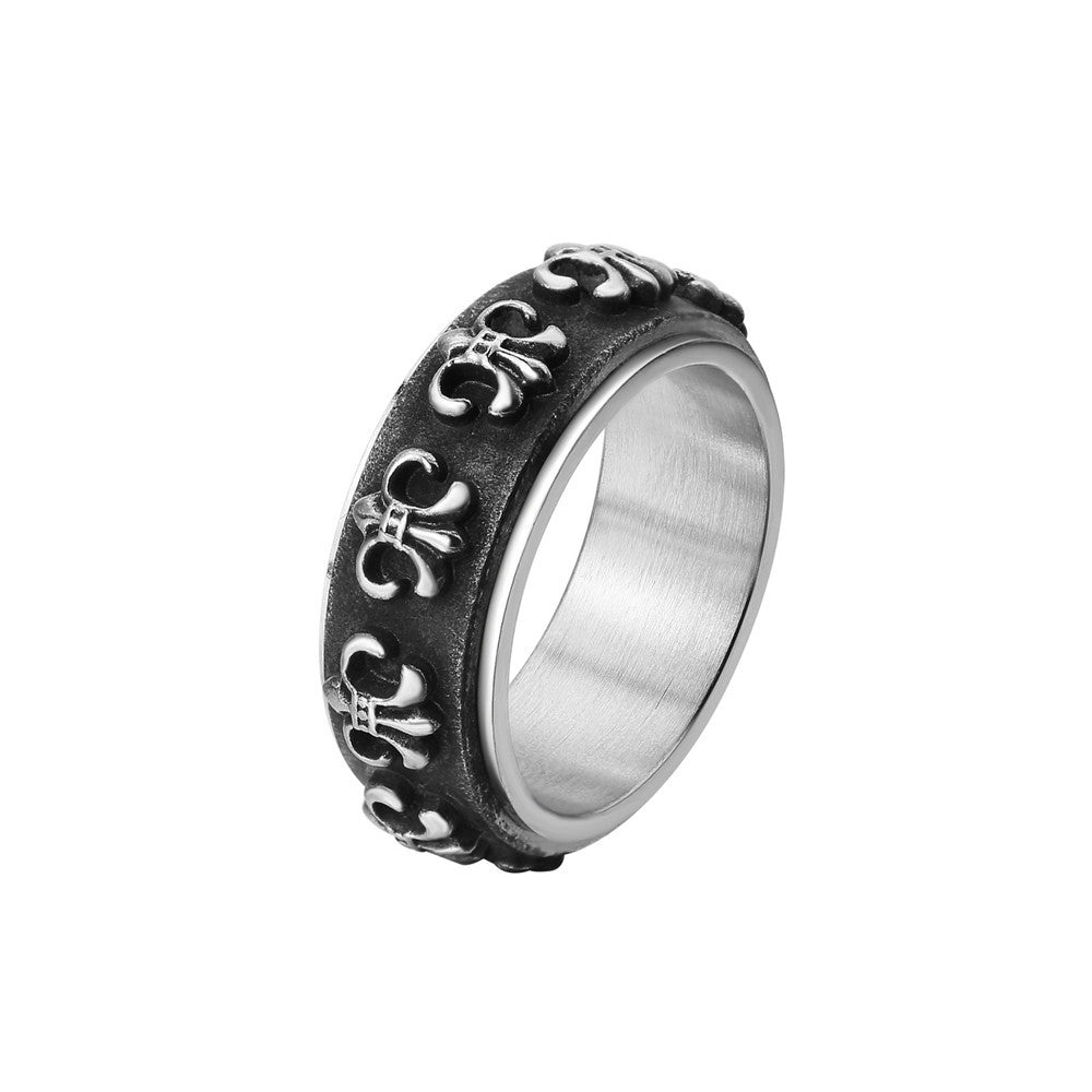 Children Flower Rotatable Titanium Steel Ring for Men