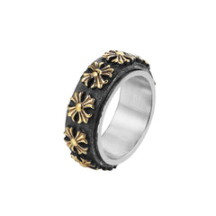 Row of Oblique Cross Flower Rotating Titanium Steel Ring for Men