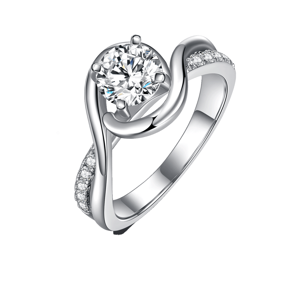 Twist Arm Round Cut Moissanite Engagement Ring