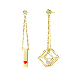 Asymmetric Cube Pearl Enamel Drop Earrings