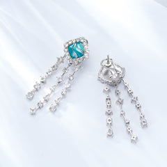 Blue Enamel Zircon Tassels Drop Earrings