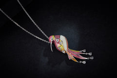 Rosefinch Pink Enamel Silver Necklace