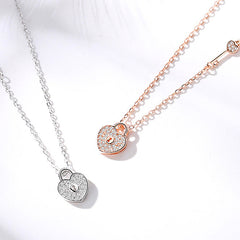 Valentine's Day Gift Zircon Lock with Key Silver Necklace for Women