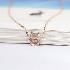 Zircon Cute Cat Pendant Silver Necklace for Women