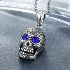 Halloween Carved Skull Zircon Eyes Titanium Steel Necklace for Men