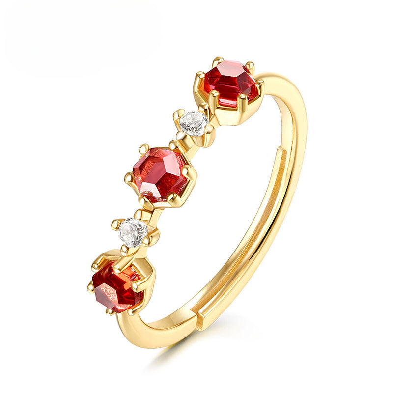 Hexagonal Gemstone Zircon Opening Sterling Silver Ring