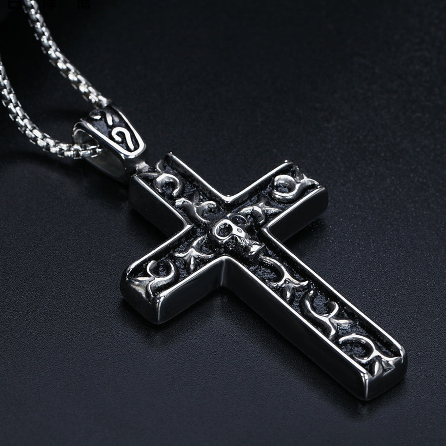 Halloween Vampire Skull Cross Titanium Steel  Necklace for Men