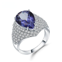 Advanced Crystal Luxurious Pear Drop Cathedral Silver Ring for Women