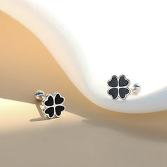 Black Lucky Clover Silver Studs Earrings for Women