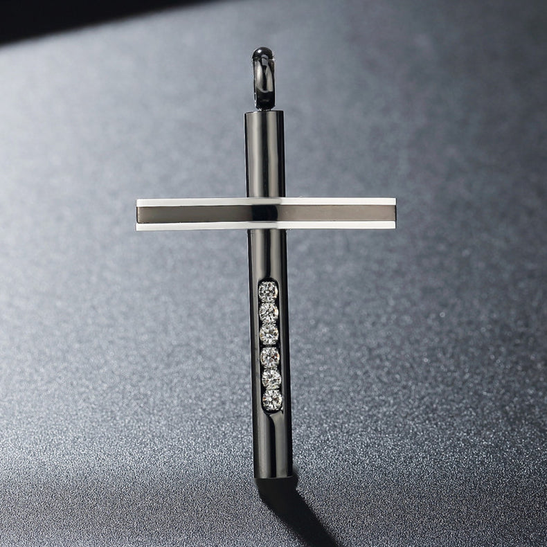 Latin Cross Zircon Titanium Steel Pendant for Men