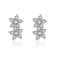 Two Zircon Flowers Silver Studs Earrings for Women