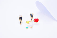 Colourful Enamel Pearl Geometric Shape Earrings