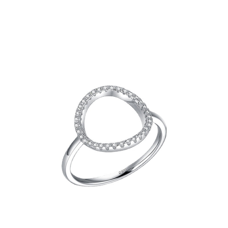 Personalized Round Hollow S925 Sterling Silver Full Zircon Ring, Versatile in Europe, America, South Korea, Exaggerated Instagram Style Index Finger Ring for Women