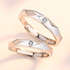 Rhombus Pattern with Zircon Silver Couple Ring