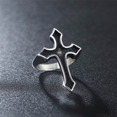 Black Holy Spirit Latin Cross Titanium Steel Ring for Men