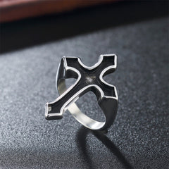 Black Holy Spirit Latin Cross Titanium Steel Ring for Men