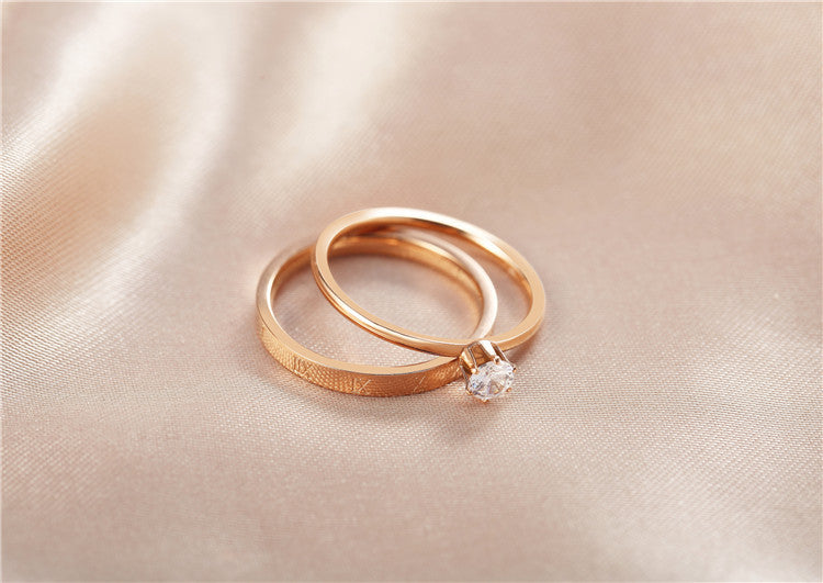 Summer Fashion Korean Edition Women's Rose Gold Small Ring Roman Digital Zircon Ring Joint Ring