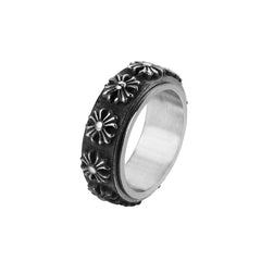 Row of Oblique Cross Flower Rotating Titanium Steel Ring for Men