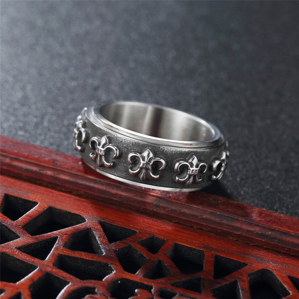 Children Flower Rotatable Titanium Steel Ring for Men