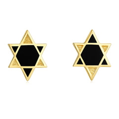 Hexagram Black Enamel Stud Earrings