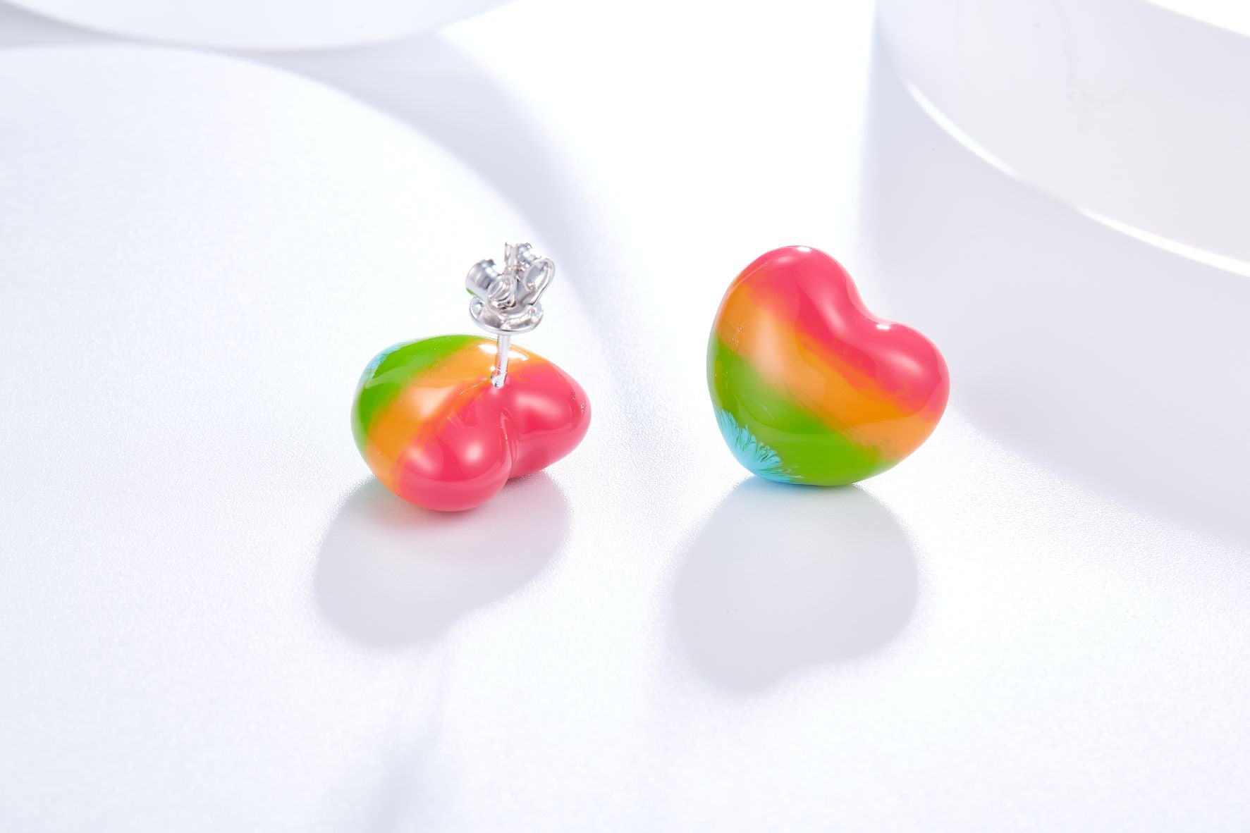 Colourful Heart Balloon Enamel Silver Stud Earrings