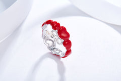 Enamel Red Heart Pearl Ring