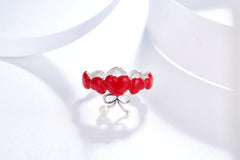 Enamel Red Heart Pearl Ring