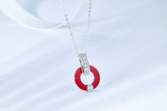 Red Circle Enamel Silver Necklace for Women