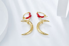 Golden and Red Enamel Earrings for Women