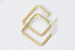 Golden Pearl Block Style Hoops Earrings