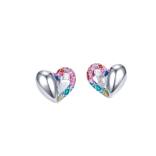 Rainbow Enamel Heart Shape Stud Earrings